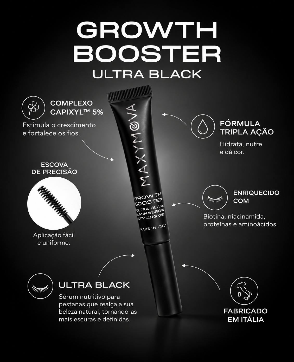 GROWTH BOOSTER ULTRA BLACK — Sérum para Pestanas com 5% Capixyl™